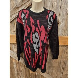 Vintage JONATHAN CASS metallic sweater over sized small black red warm ^